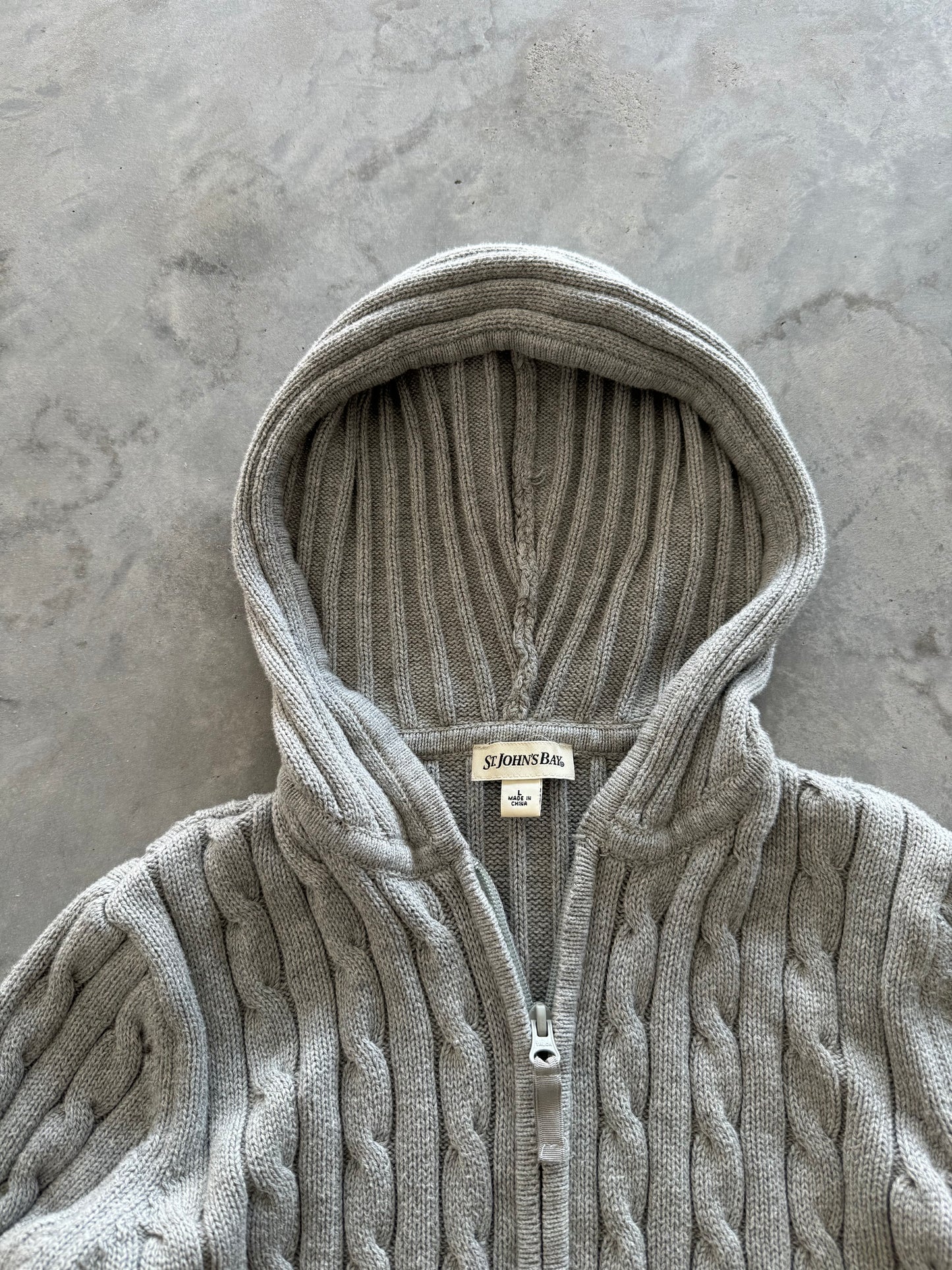 Vintage Cable Knit Zip-Up - L