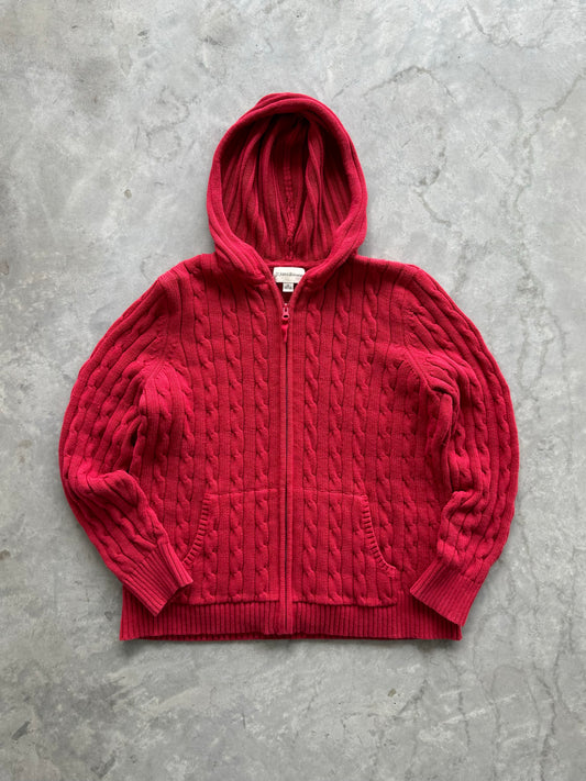 Vintage Cable Knit Hooded Zip-Up - XL