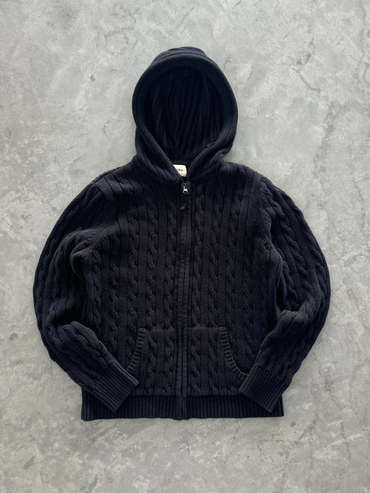 Vintage Cable Knit Zip Up Hoodie - L