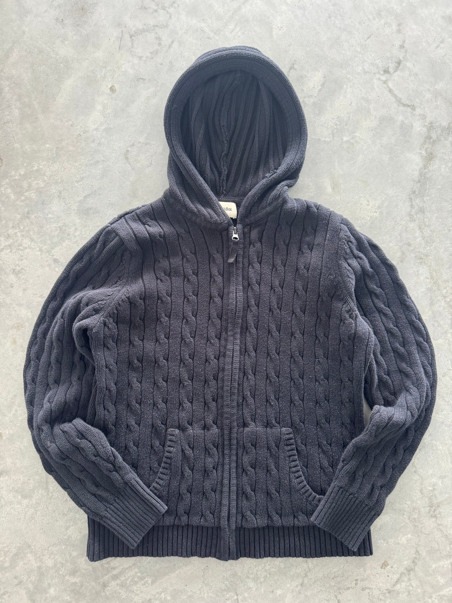 Vintage Cable Knit Zip Up Hoodie - L