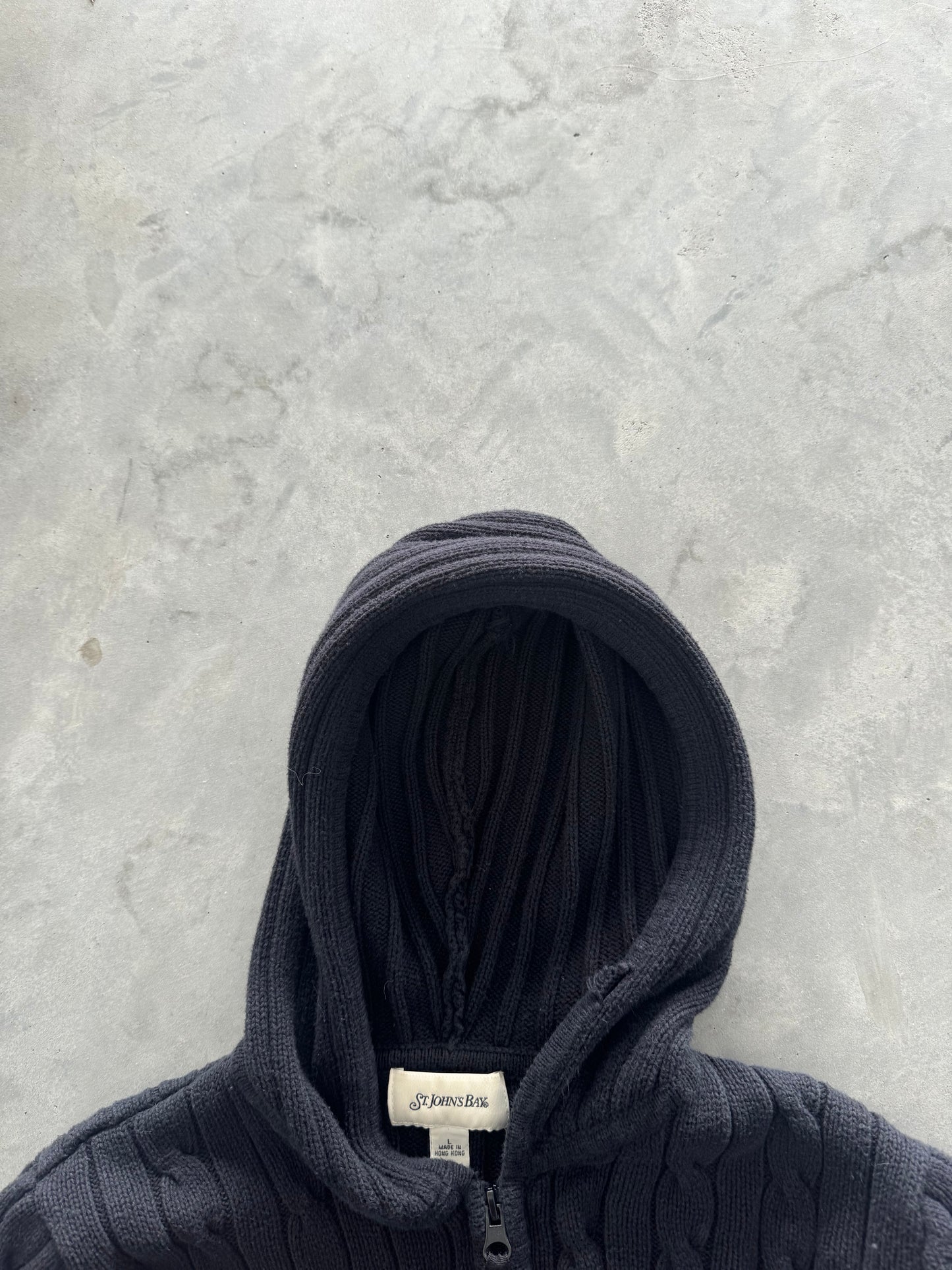 Vintage Cable Knit Zip Up Hoodie - L