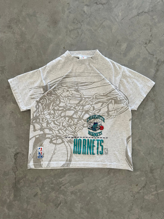 Vintage Charlotte Hornets All Over Print Tee - L