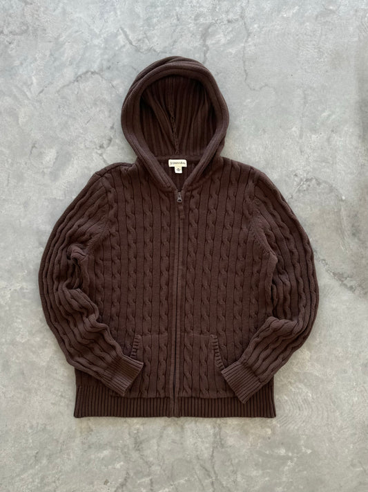 Vintage Cable Knit Zip Up Hoodie - XL
