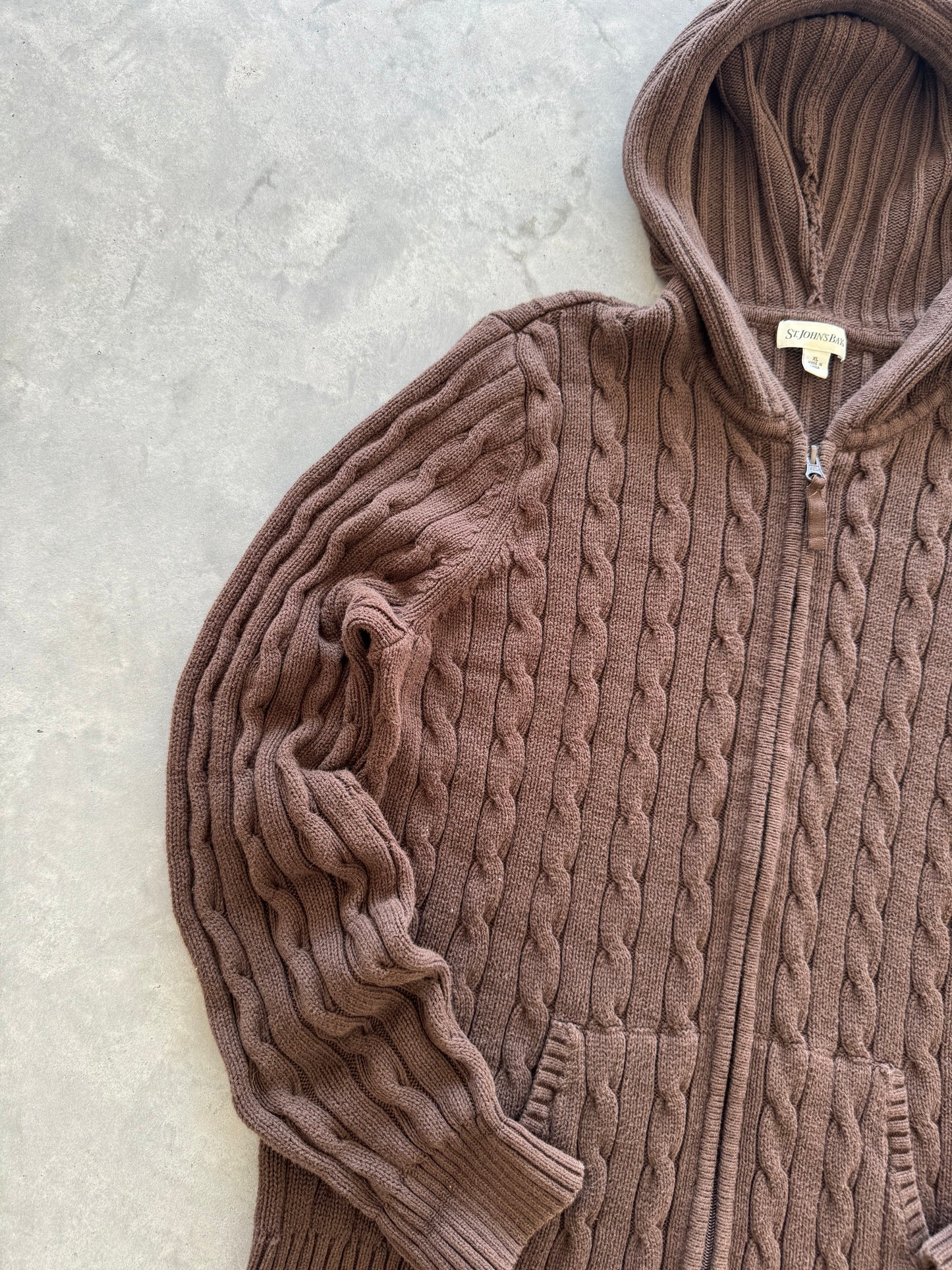 Vintage Cable Knit Zip Up Hoodie - XL