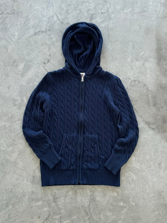 Vintage Cable Knit Zip Up Hoodie - L