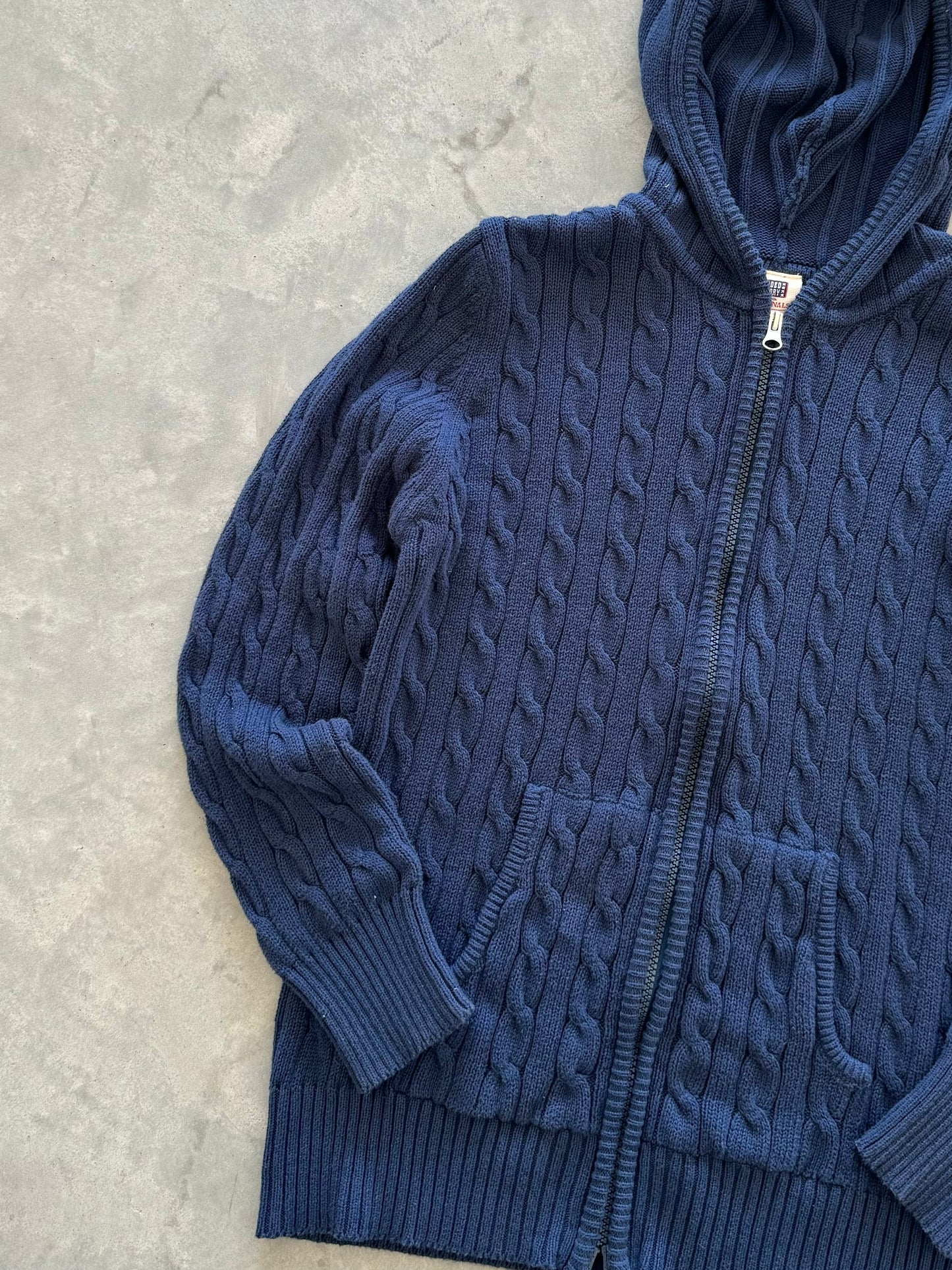 Vintage Cable Knit Zip Up Hoodie - L