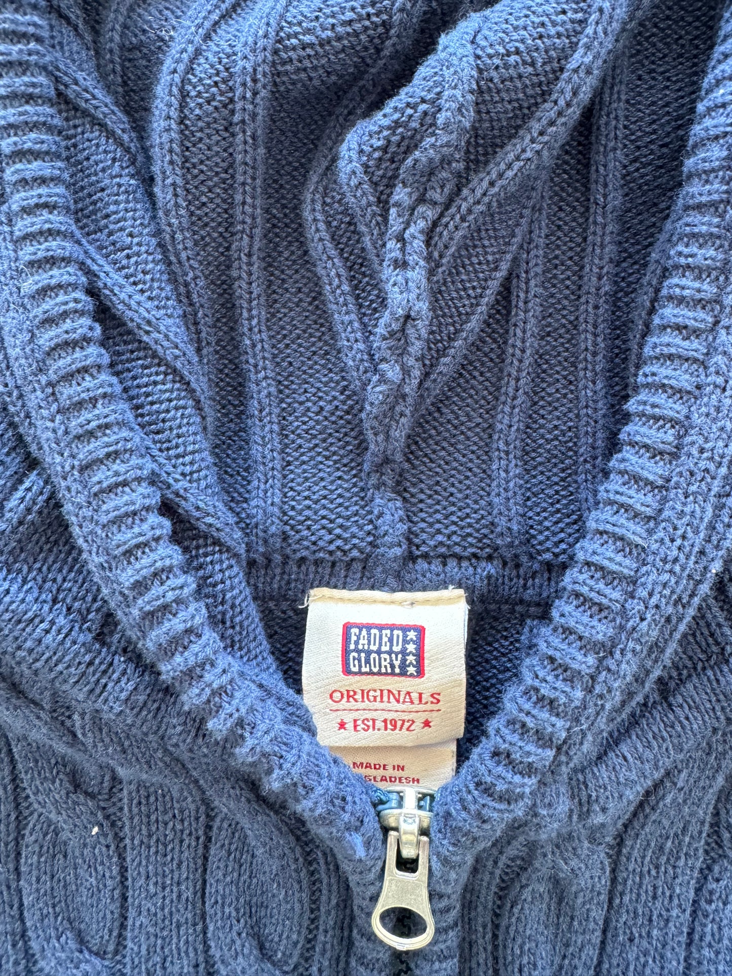 Vintage Cable Knit Zip Up Hoodie - L