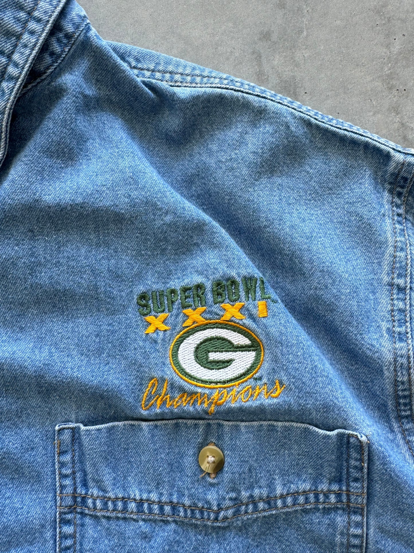 Vintage Packers Super Bowl Denim Button Down - L